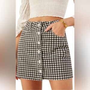 Reformation Bianca Skirt Black White Gingham Mini Denim, Size 25
